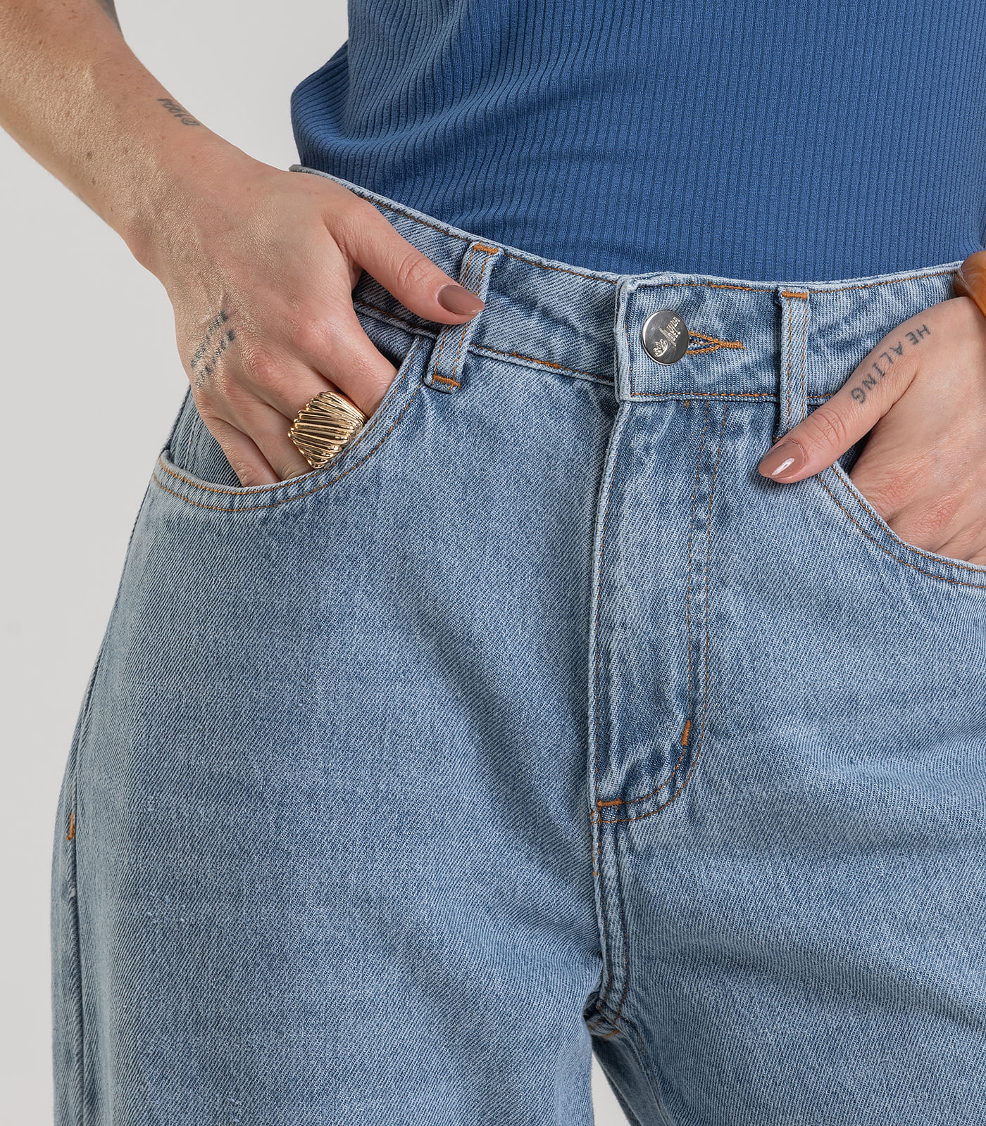 Miniatura Calça Jeans Feminina Wide Leg Cintura Alta Dianna Azul G