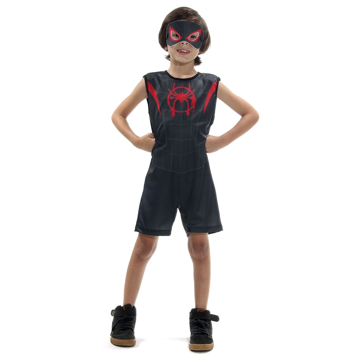Miniatura Fantasia Homem Aranha Preto Infantil - Miles Morales - Super Pop - Marvel M