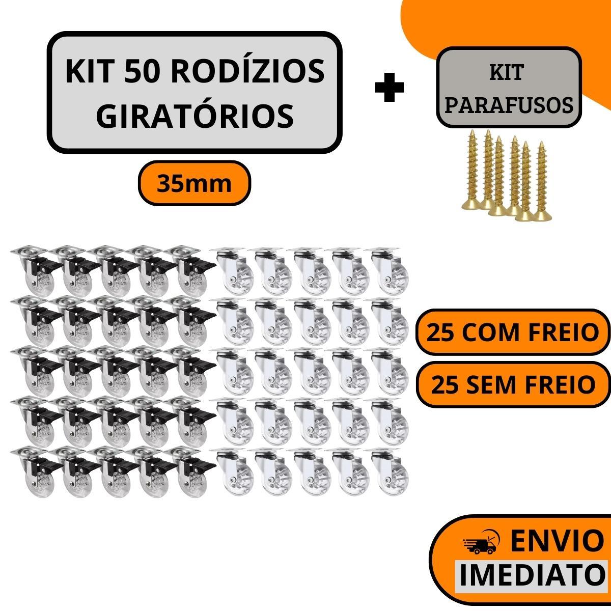 Miniatura Kit 50 Rodízio Giratório Gel Rodinha Silicone 35Mm Parafusos