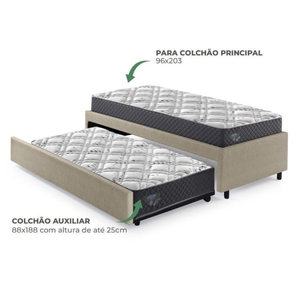 Miniatura Bicama Box Solteirão 96x203 Cm Courino com Dois Colchões Adapto Molas Ensacadas Ecoflex Bege/Cinza