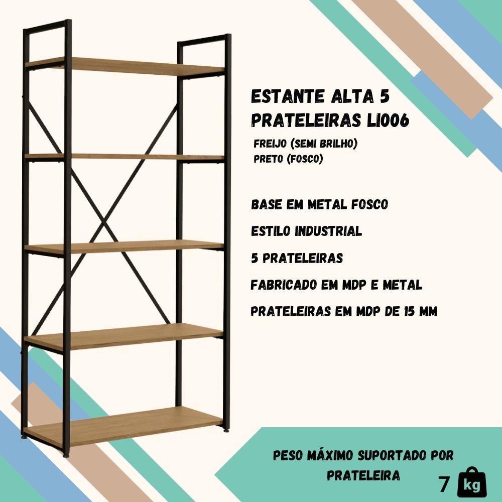 Miniatura Estante Alta 5 Prateleiras 152x72 Cm Li006 Freijo Preto Fosco