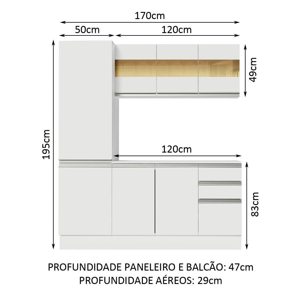 Miniatura Armário de Cozinha Compacta 100% MDF 170 cm Branco Smart Madesa 01 Branco