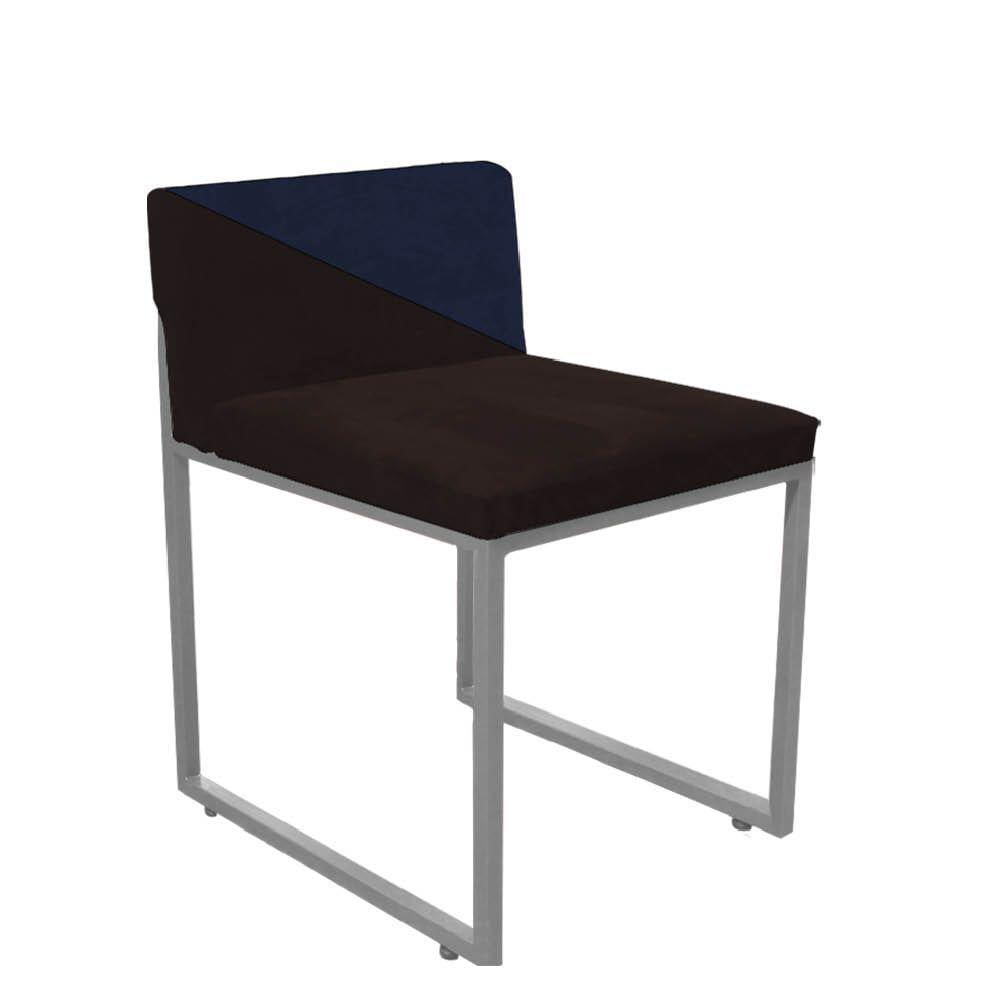 Miniatura Cadeira Lee Duo Sala De Jantar Ferro Prata Sintético Marrom E Azul Marinho - Amey Decor