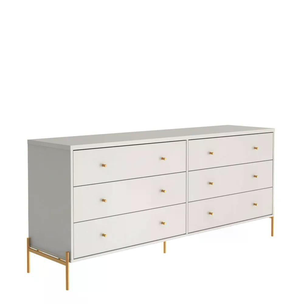 Miniatura Cômoda Jasper 1,80m Com 6 Gavetas Off White Fosco/dourado