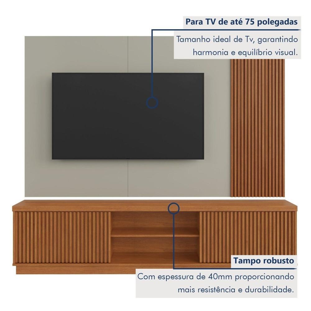 Estante Home para Tv de Ate 75 Polegadas 2 Portas 100% Mdf 220 Cm Valencia New Naturalle/Off White