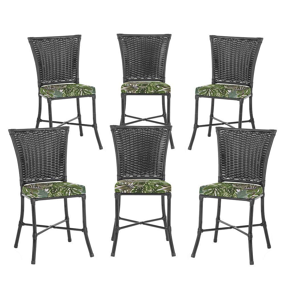 Miniatura Jogo Cadeira De Jantar Em Alumínio E Fibra Estofado Impermeavel 6 Unidades Preta Z18