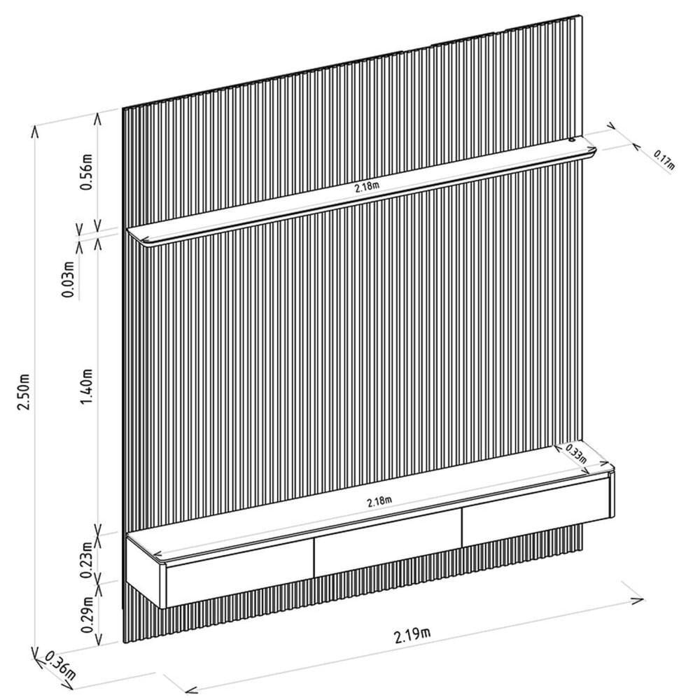 Miniatura Painel para Tv 80 Polegadas com Led Ripado Modular Tauari / Gris Fosco