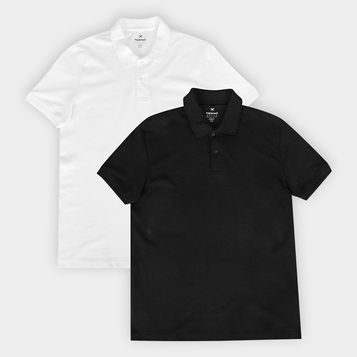 Miniatura Kit Camisa Polo Hering C/ 2 Peças Masculina Preto+Branco - GG