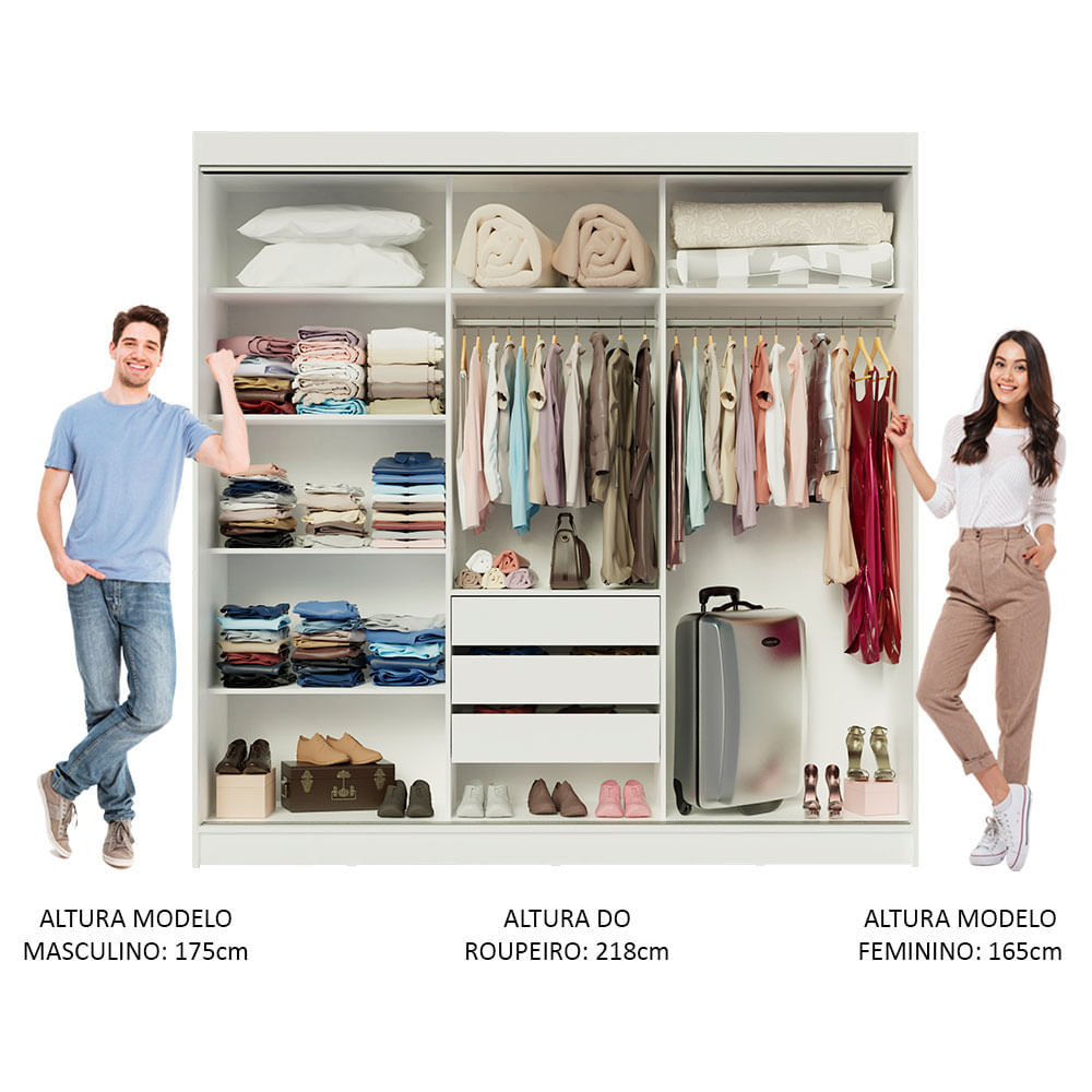 Guarda-Roupa Casal Madesa Kansas 3 Portas de Correr de Espelho 3 Gavetas Branco/Preto Cor:Branco/Preto