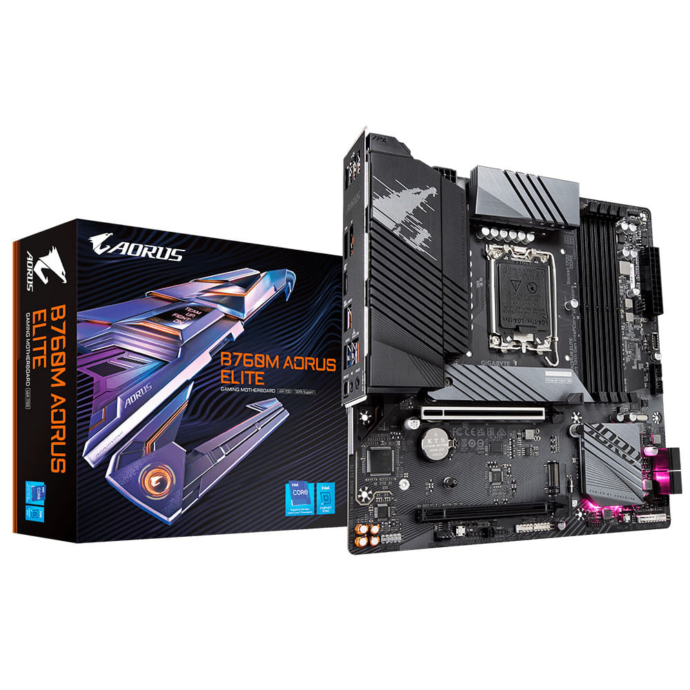 Miniatura Placa mãe Gigabyte para Intel 1700 B760M Aorus Elite 4x DDR5 mATX (rev 1.0) Preto