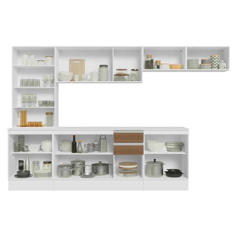 Armário de Cozinha Completa 100% MDF 300 cm Branco/Rustic/Crema Smart Madesa 04 Branco/Rustic/Crema