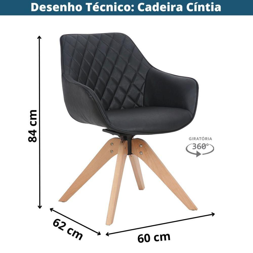 Miniatura Kit 2 Cadeiras Giratórias Com Braço Cíntia Rivatti Em Poliuretano (pu) Preto Base Madeira
