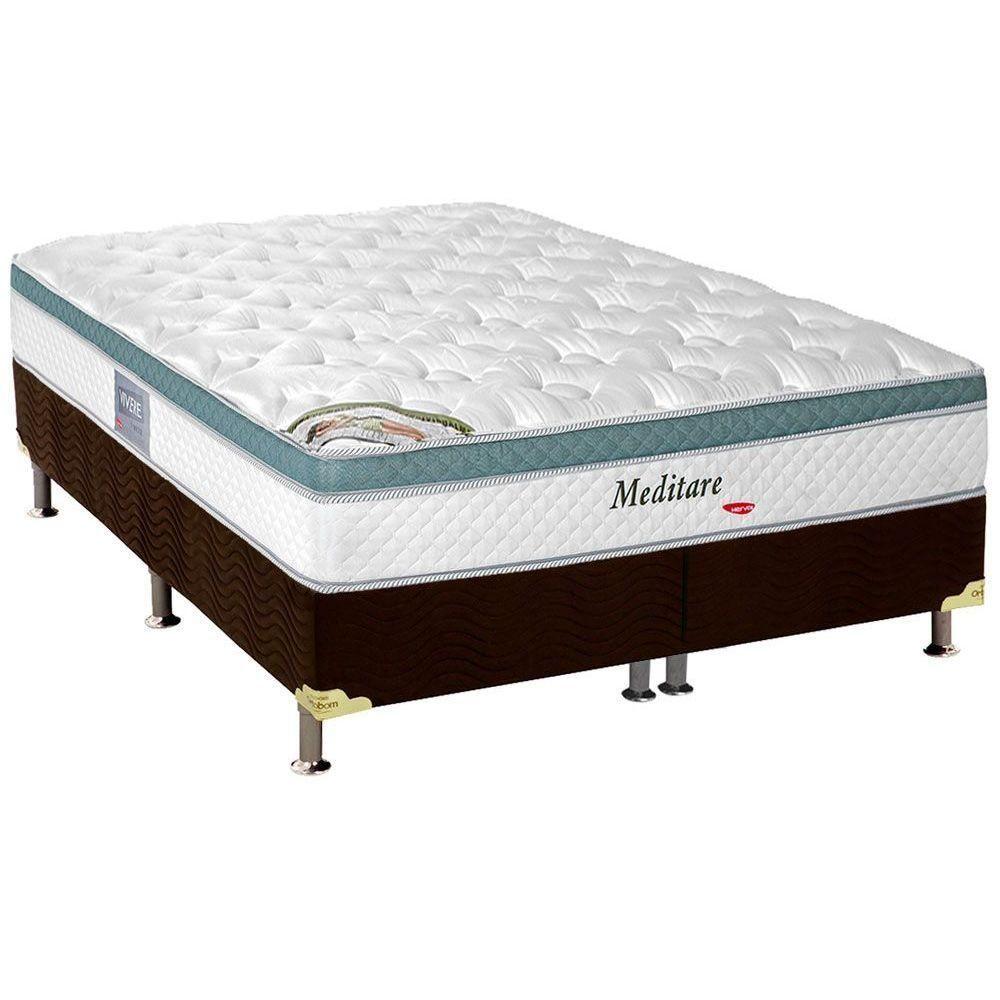 Miniatura Cama Box Queen: Colchão Molas Masterpocket Ensacadas Herval Meditare + Base Marrom(158X198)
