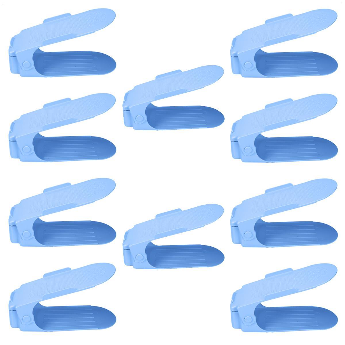 Miniatura Kit 10 Organizadores Sapatos Reforçado Regulagem Altura Azul