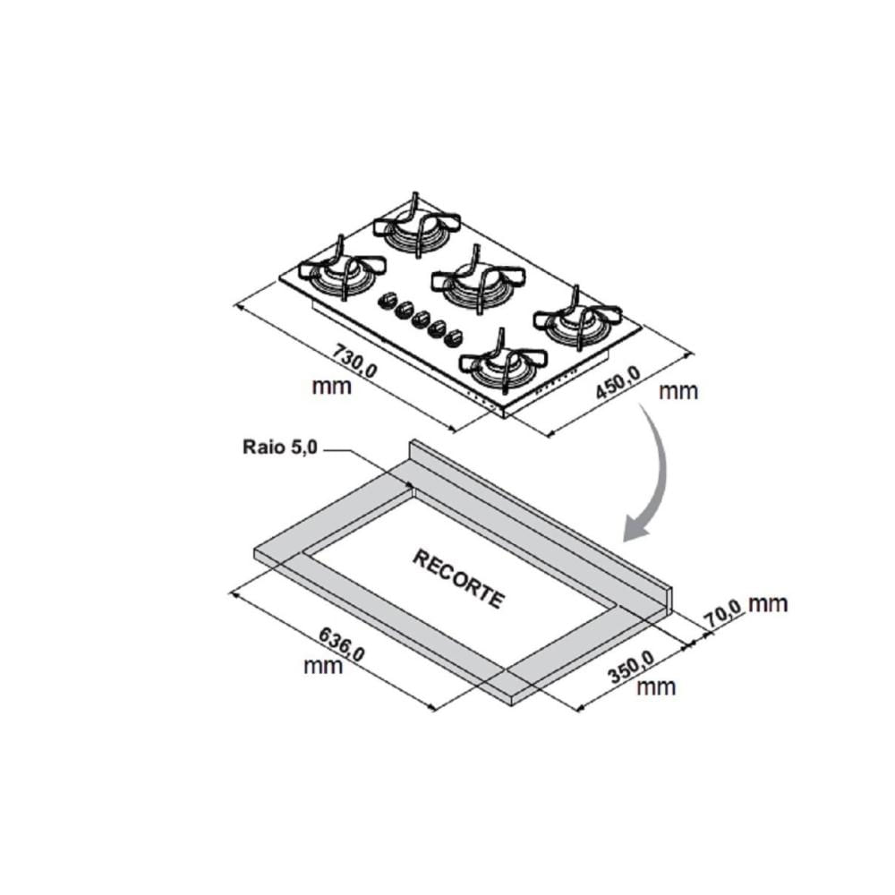 Miniatura Cooktop 5 Bocas Essencial á Gás Bivolt Itatiaia Preto