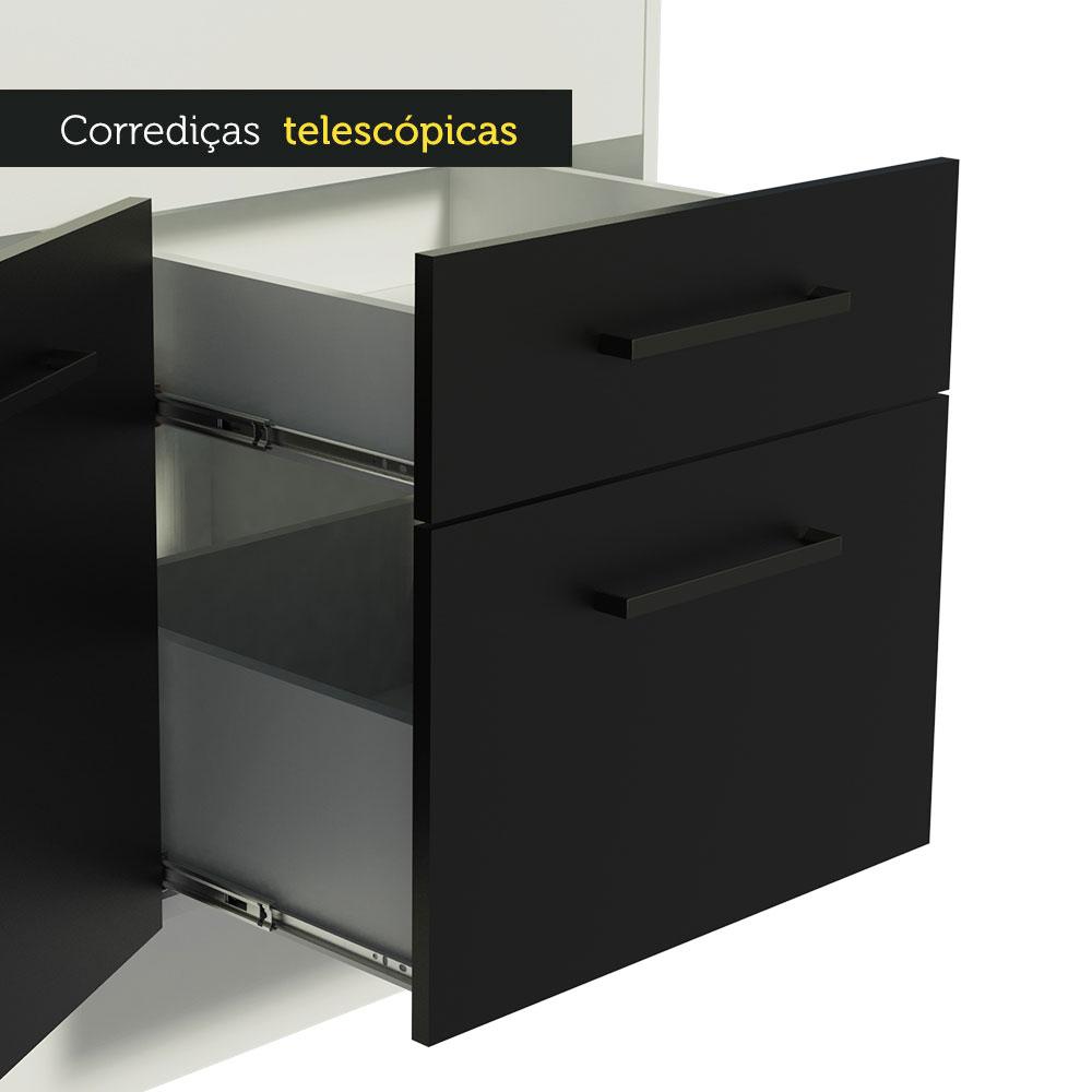 Balcão de Pia Cozinha 150 cm 2 Portas e 2 Gavetas (Com Tampo) Branco/Preto Agata Madesa Branco/Preto