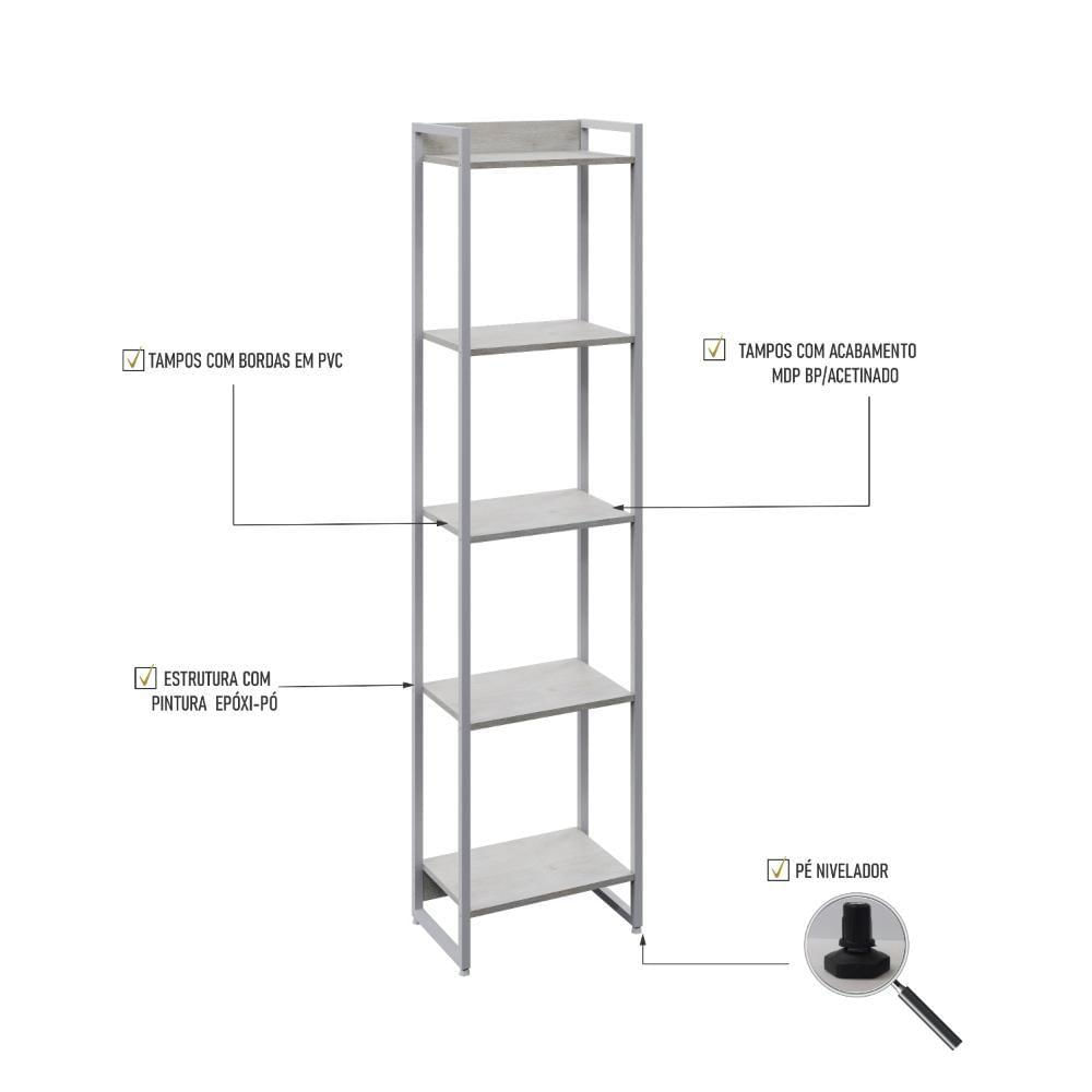 Miniatura Estante Dynamica 45x30x187cm C/05 Prateleiras Snow / Est.branca Snow / Est.branca
