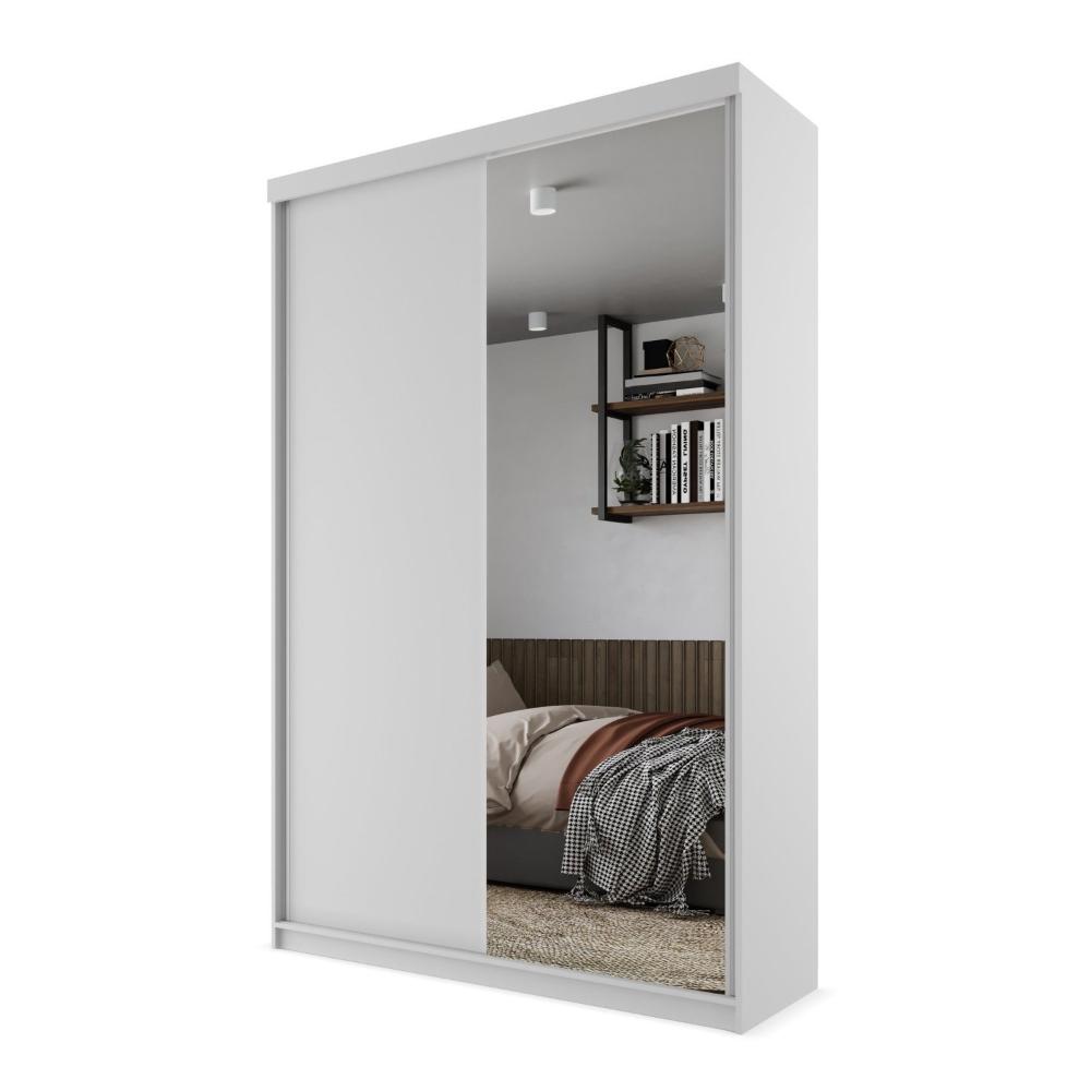 Guarda-roupa Solteiro 100% Mdf Bp com 2 Portas e 1 Espelho Geneve Branco