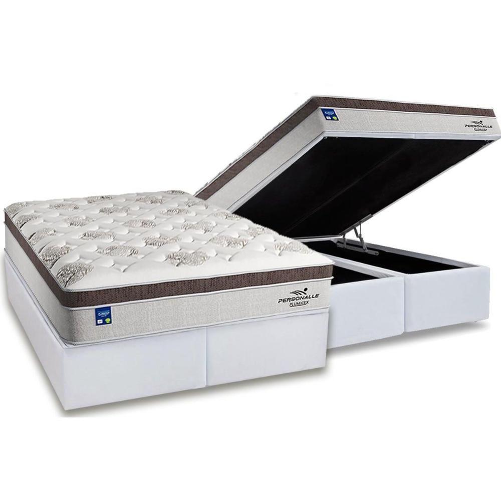 Miniatura Conjunto Box Baú Queen: Colchão Molas Plumatex Ensacadas Personalle + Base Crc Courano White (158x198)