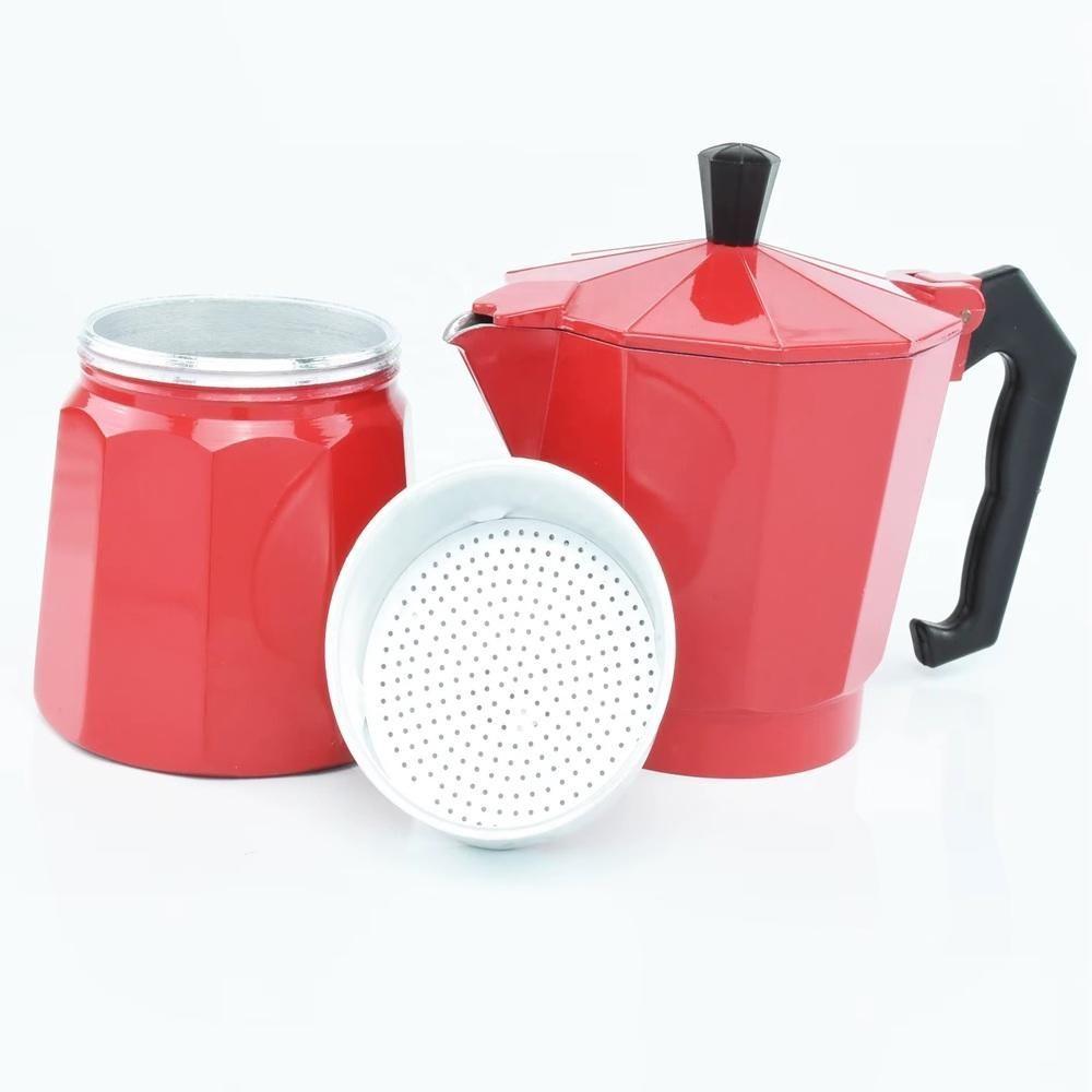 Miniatura Cafeteira Italiana Moka em Alumínio 300ML para 6 Xícaras Vermelha, Ideal para Café Expresso em Casa