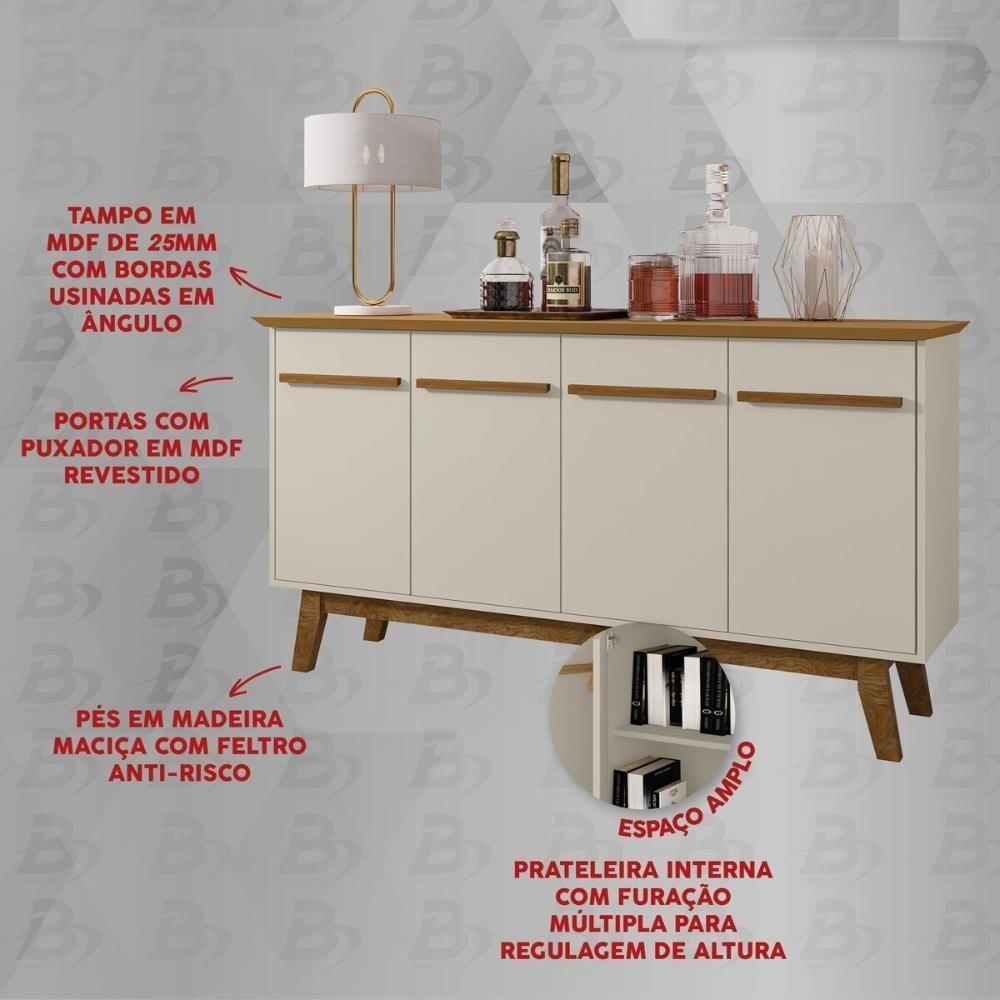 Miniatura Aparador Buffet Com 4 Portas Retrô 160cm Multimóveis Cr50103 Cinamomo Off White