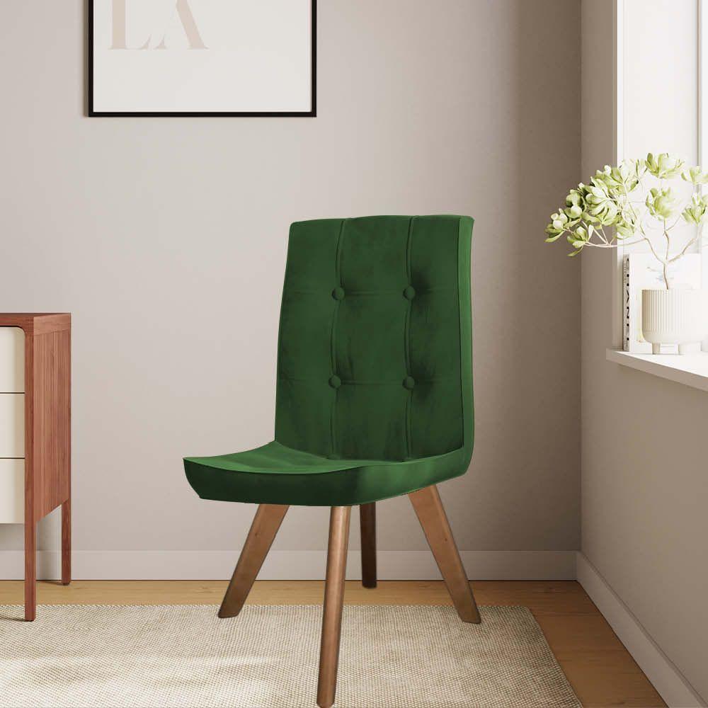 Miniatura Conjunto 03 Cadeira De Jantar Drop Com Botão Base Giratória Castanho Suede Verde