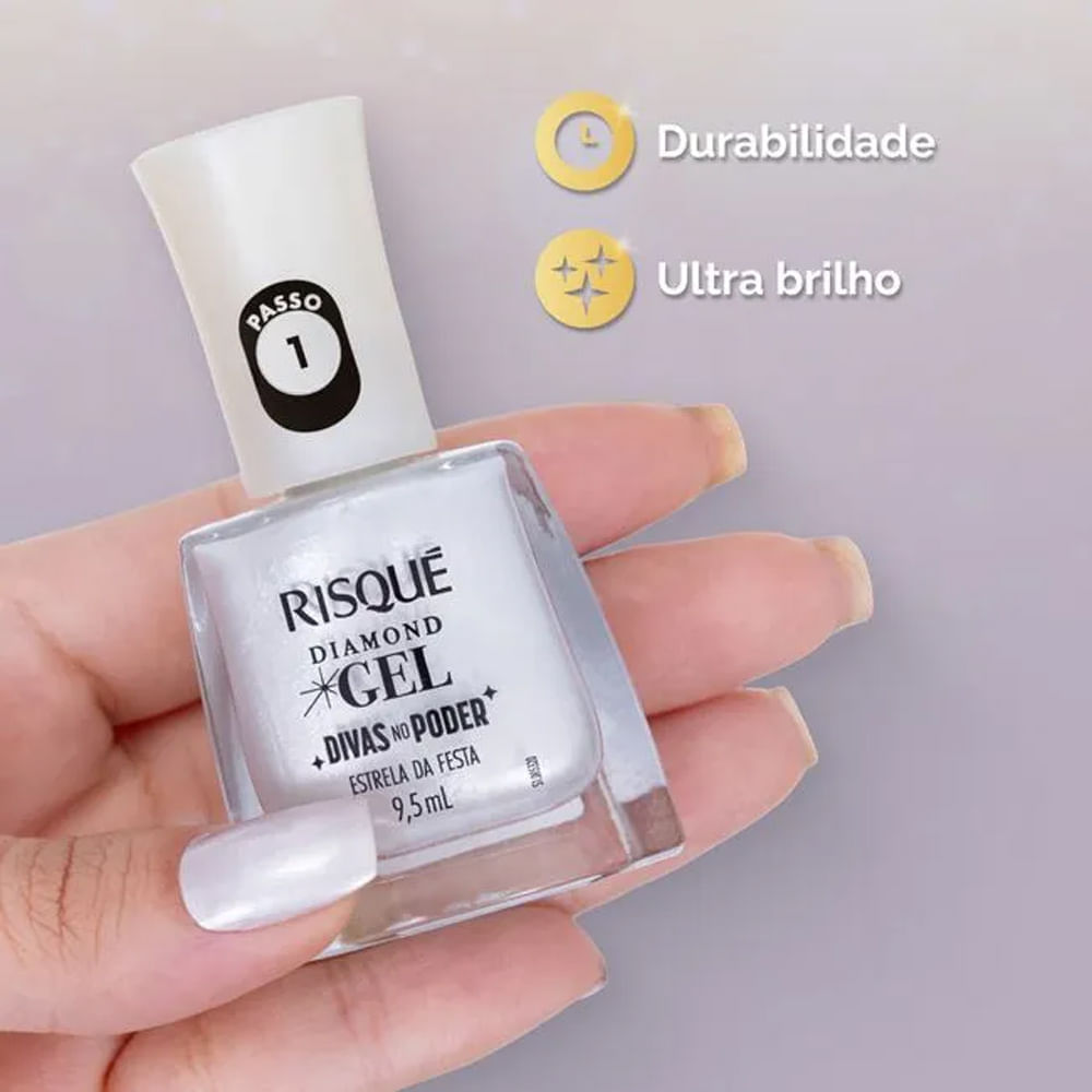 Miniatura Esmalte Risqué Diamond Gel Divas No Poder Metálico Cor Estrela da Festa 9,5ml