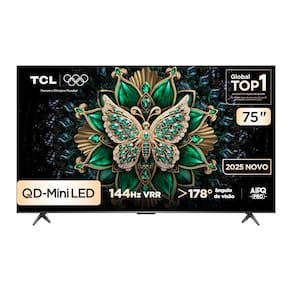 Miniatura Smart TV 75" TCL 75C6K 4K QD-Mini Led 144Hz com Sistema Operacional Google TV