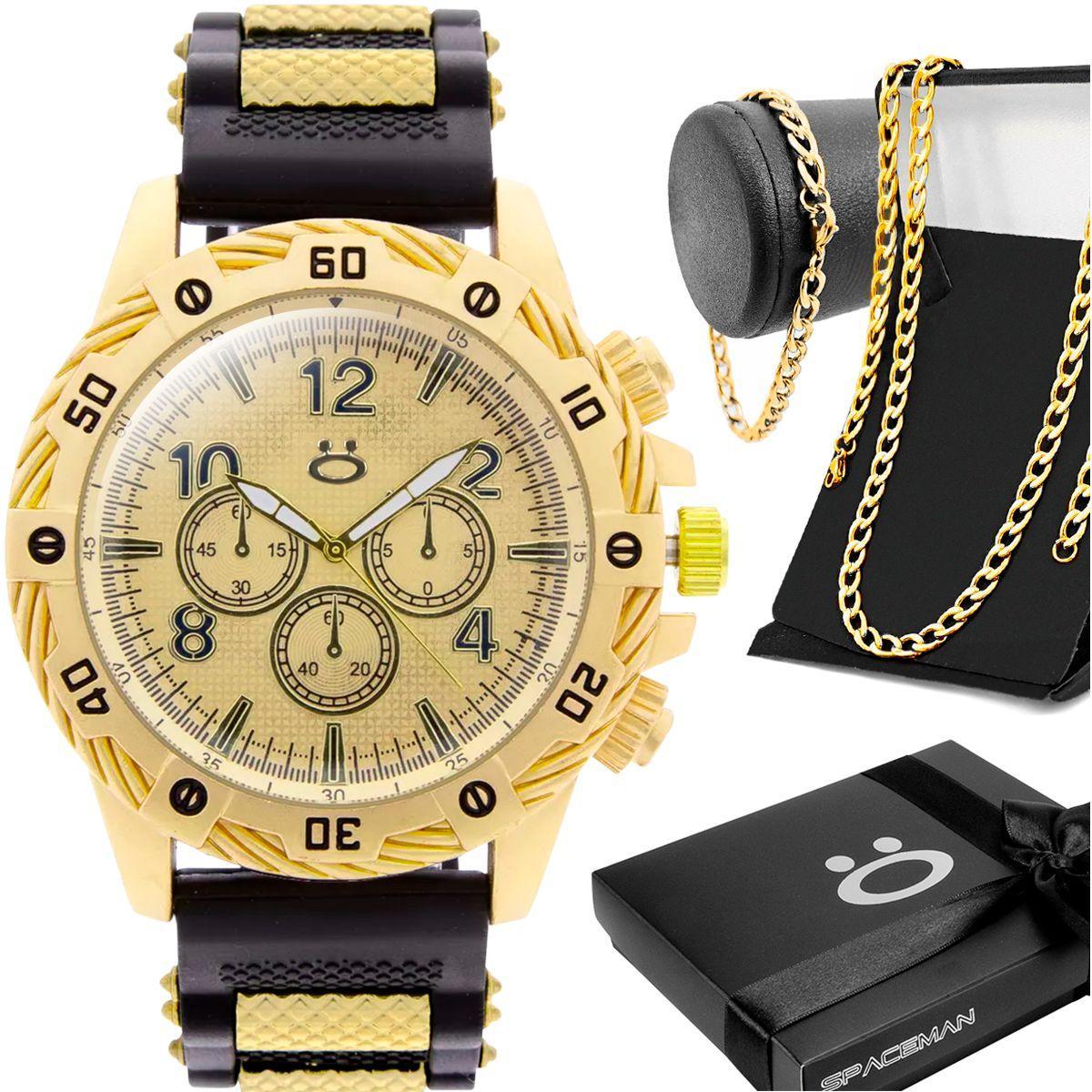 Miniatura Relogio Dourado Aço Inox + Caixa + Pulseira Masculino