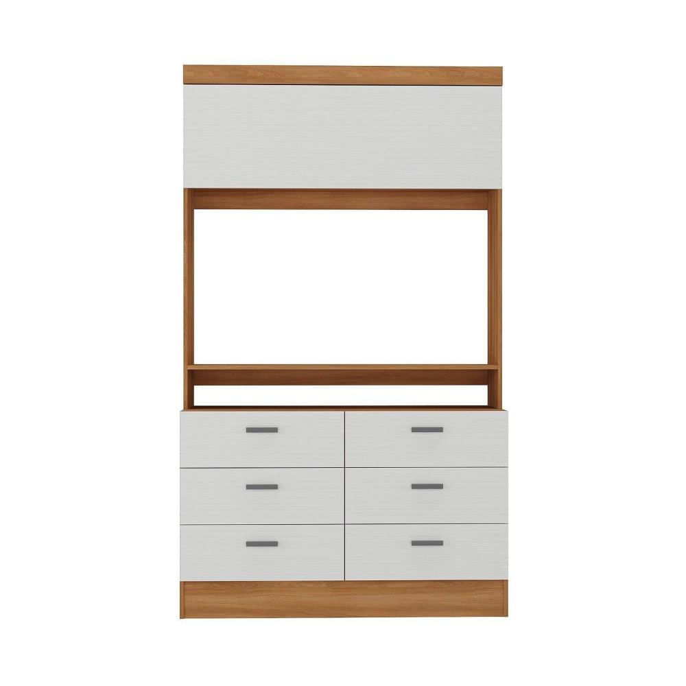 Miniatura Cômoda para Quarto para Tv até 42 Polegadas Viena 1 Porta 6 Gavetas Yescasa Nogal/Branco