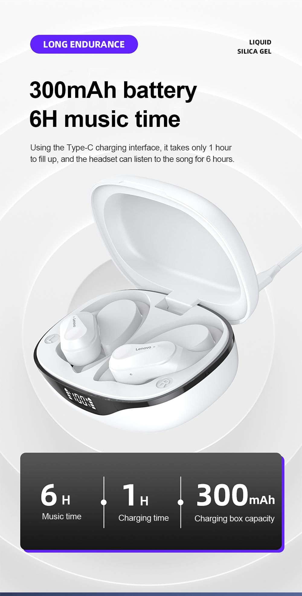 Fone de Ouvido Bluetooth Lenovo LP75 - LED - Branco
