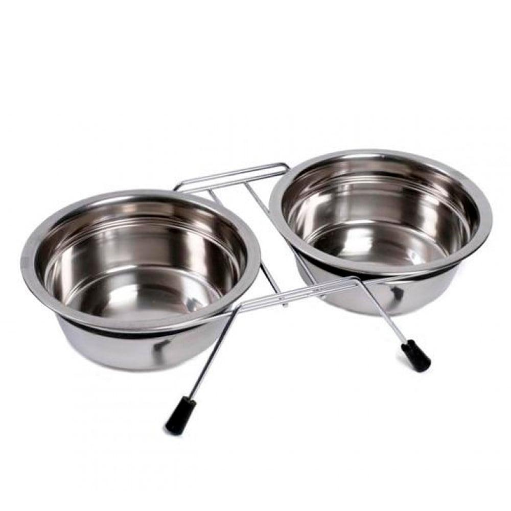 Comedouro e Bebedouro Me.Au Pet Duplo Inox para Cães e Gatos - 325 mL
