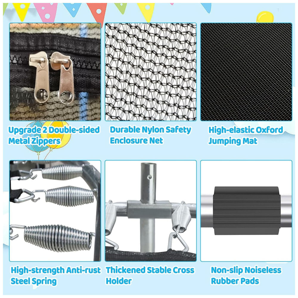 Miniatura Cama Elástica Infantil com Rede de Segurança e Barras de Ginástica para Crianças de 1 a 8 Anos, SZBOB, Azul