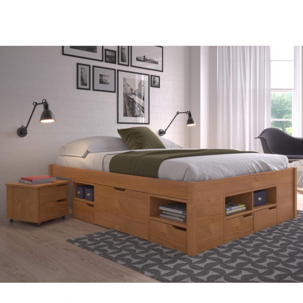 Miniatura Cama Casal Multifuncional Madeira Maciça 6 Gavetas Charme Inter Link Amendoa