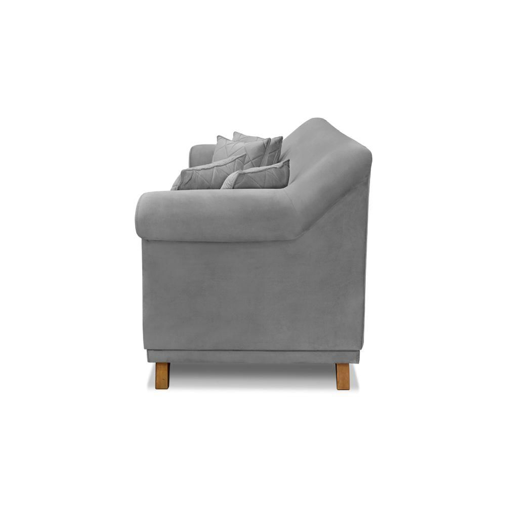 Miniatura Sofá 3 Lugares Pé De Madeira Julieta 220 Cm Veludo Cinza S04 - D'rossi