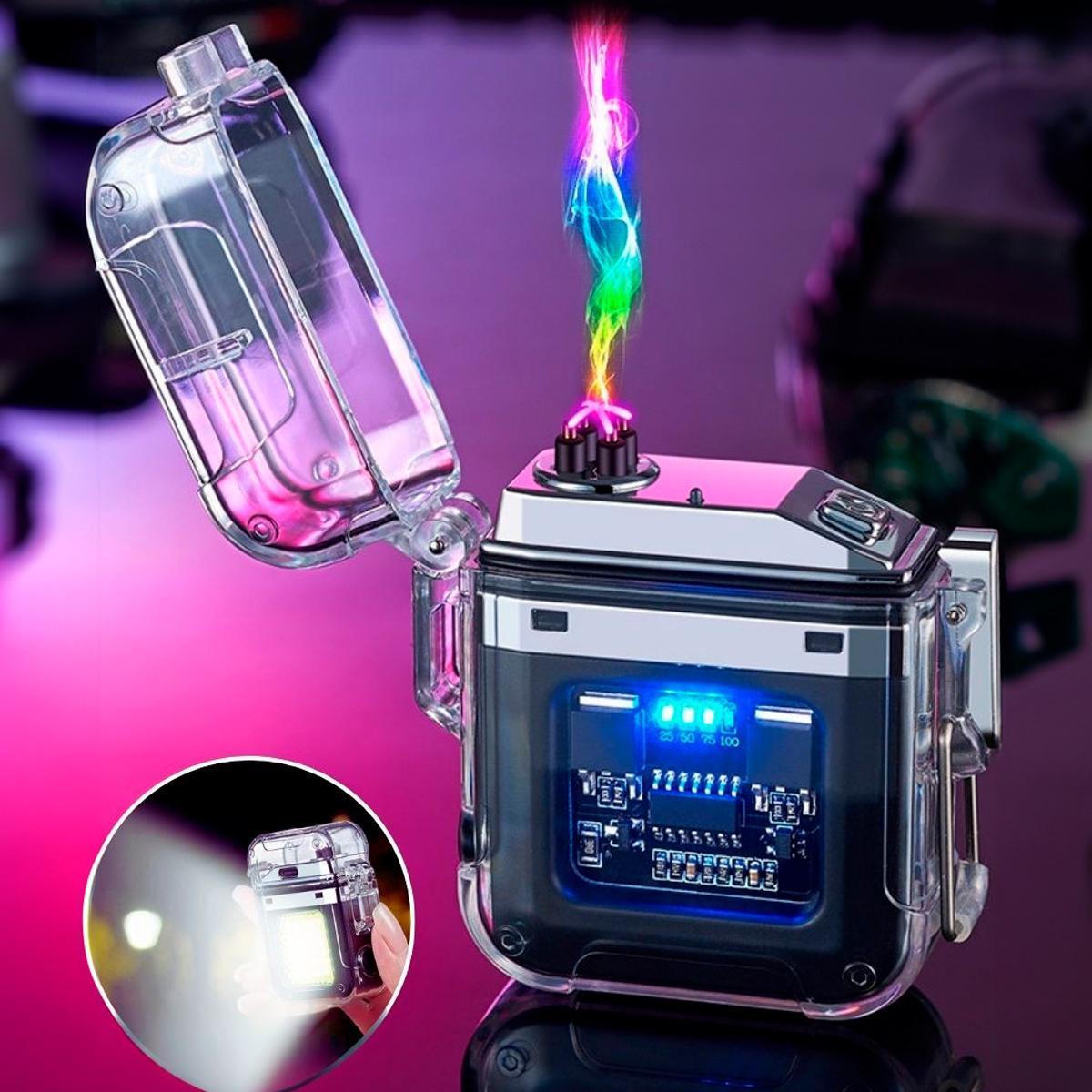 Miniatura Super Lanterna Isqueiro Plasma Transparente Usb Prova Dagua