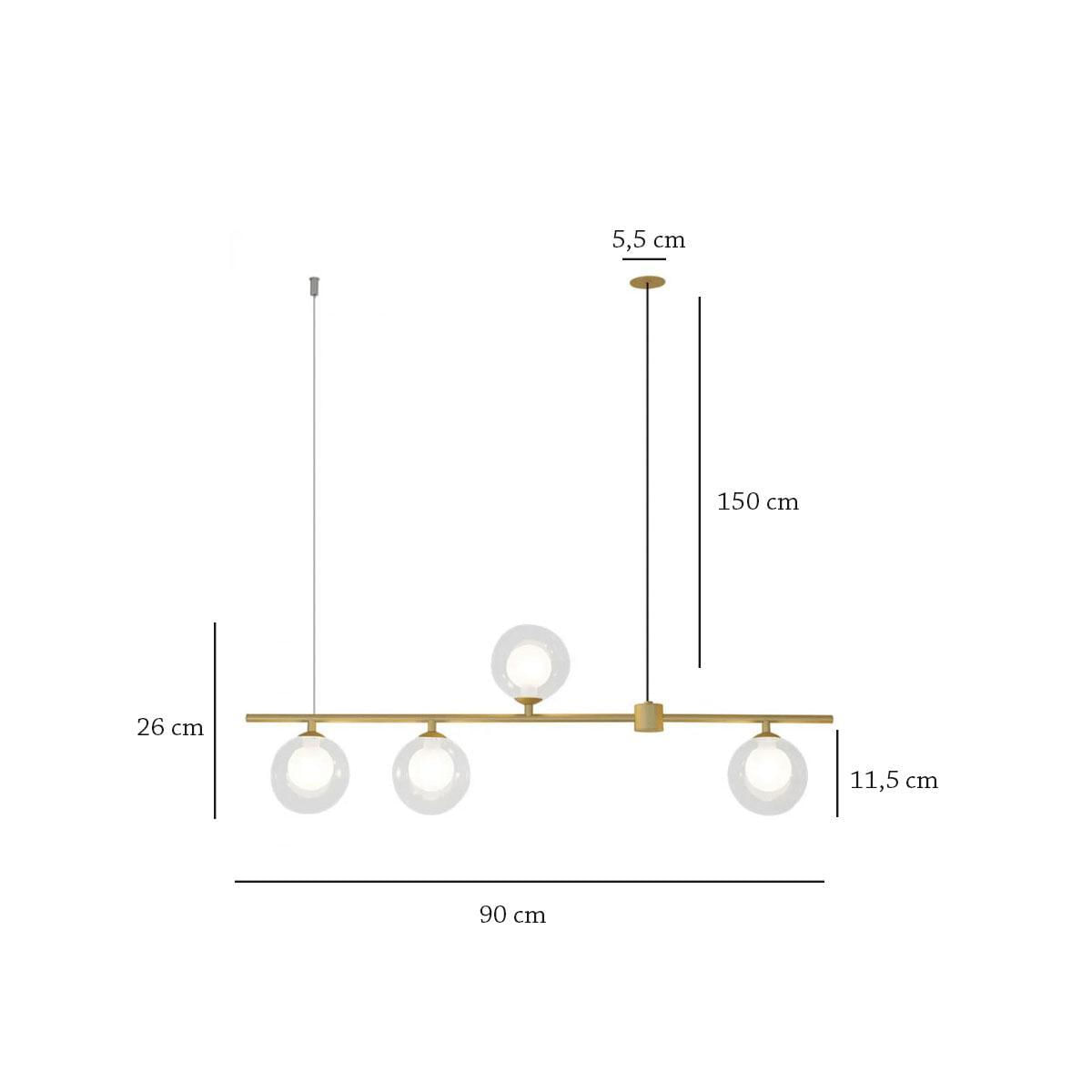 Miniatura Pendente 4 Globos Vidro Duplo Transparente Dourado Zan84
