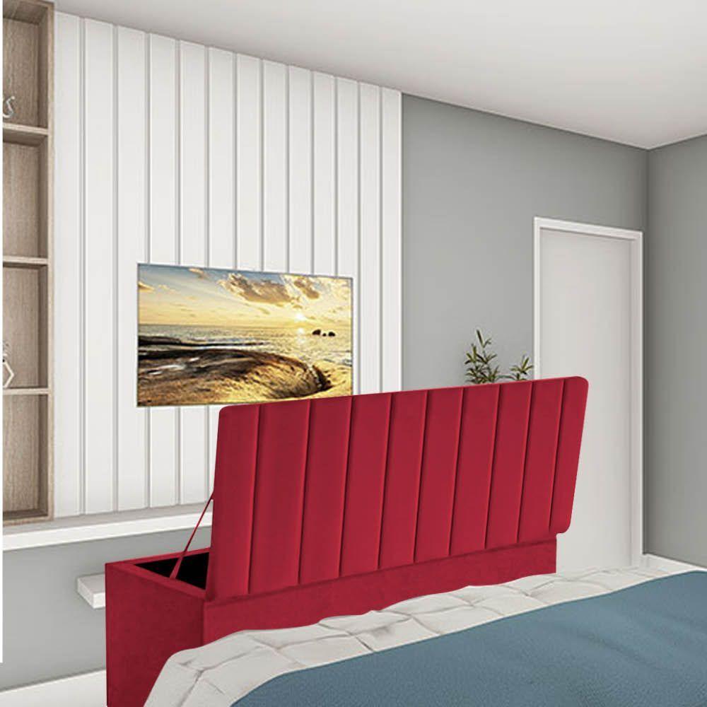 Miniatura Calçadeira Recamier Baú Carla 100Cm Solteiro Para Quarto Box Suede Vermelho - Amey Decor
