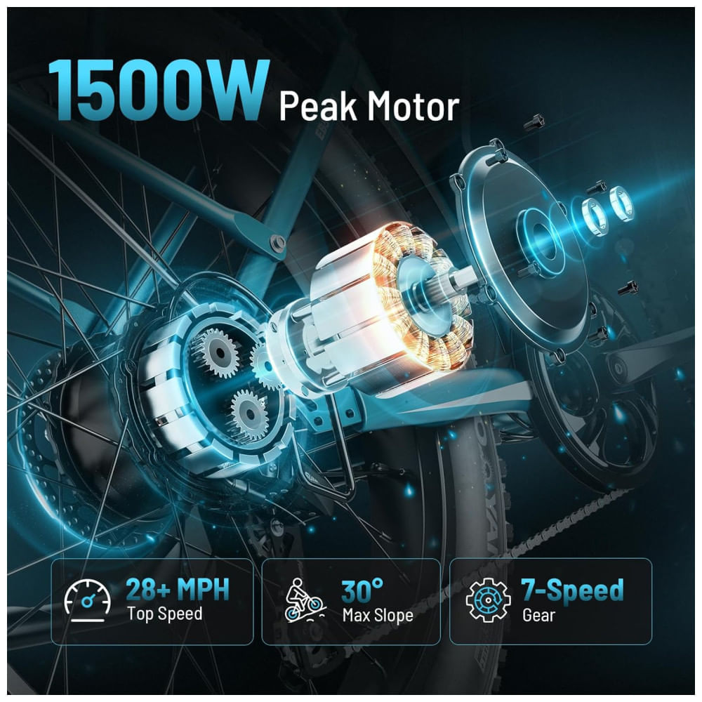 Bicicleta Elétrica Jasion EB5 MAX para Adultos com Motor de Pico de 1500W, Bateria de 48V 15Ah 720Wh, Bicicleta Elétrica de Montanha com Pneus 26 x 4,