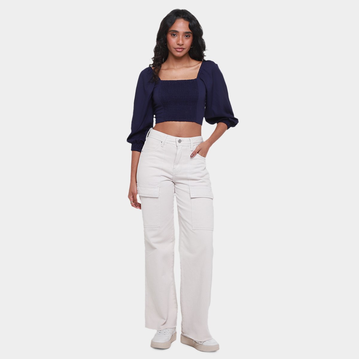 Miniatura Blusa Cropped Mercatto Amarração Costas Feminina Marinho - M
