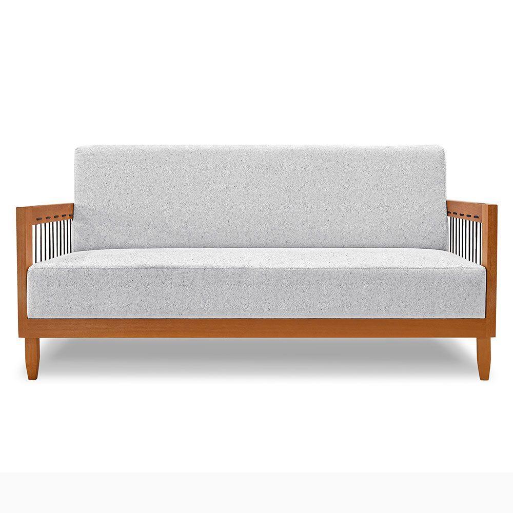 Sofá Living 2 Lugares Marilia 1,60m Linho Cinza Base Em Madeira Castanho - Pallazio