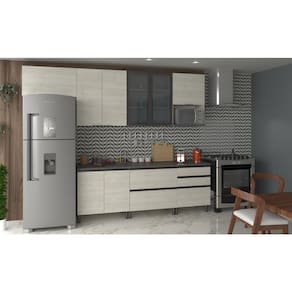 Miniatura Cozinha Bartira Cristal com 10 Portas, 3 Gavetas, 5 Prateleiras e Nicho para Micro-ondas - 240cm de largura - Freixo Freixo