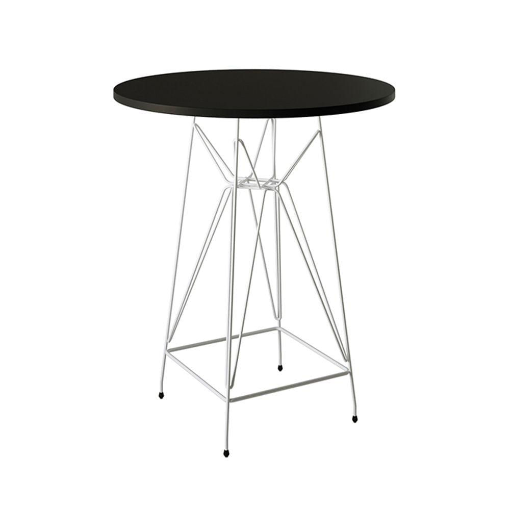Miniatura Jogo Mesa Bistrô Eames Preta 60Cm 2 Banquetas Branca Base Ferro Branco - Cor: Preto