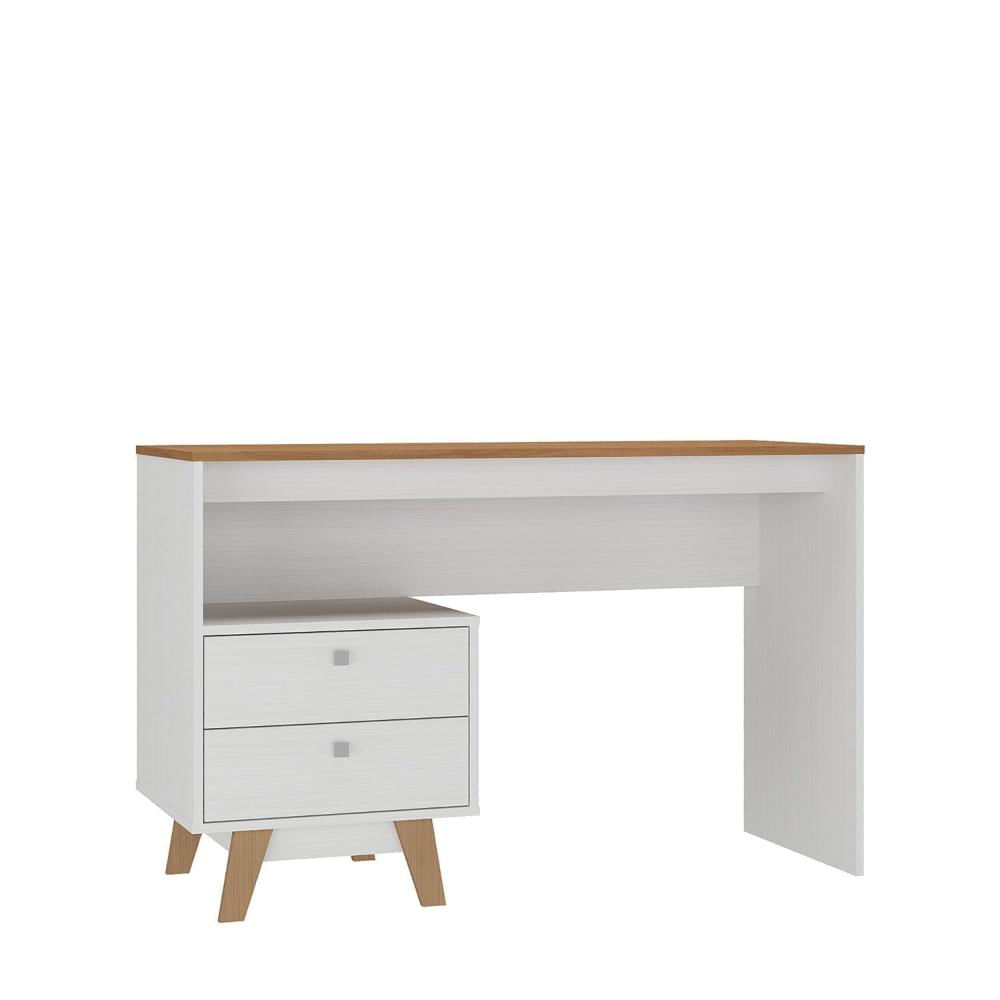 Miniatura Mesa Escrivaninha 2 Gavetas Branco/Nogal