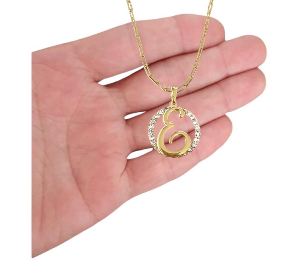 Miniatura Colar Corrente 60 Cm Feminina Pingente Letra E Banhado Ouro