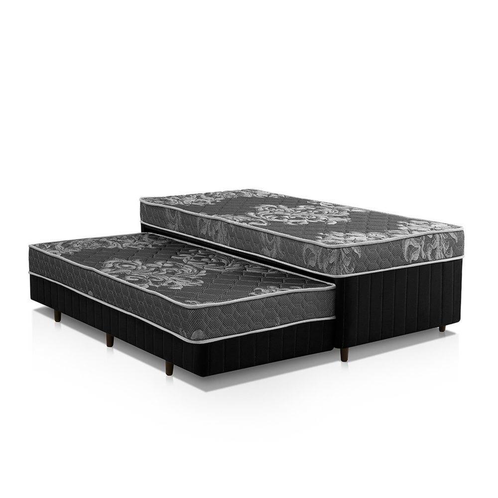 Miniatura Cama Box Conjugada Solteiro com Auxiliar Preto