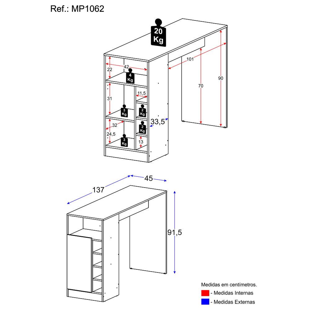 Miniatura Bar Bancada com Adega e 1 Porta Multimóveis MP1062 Branco