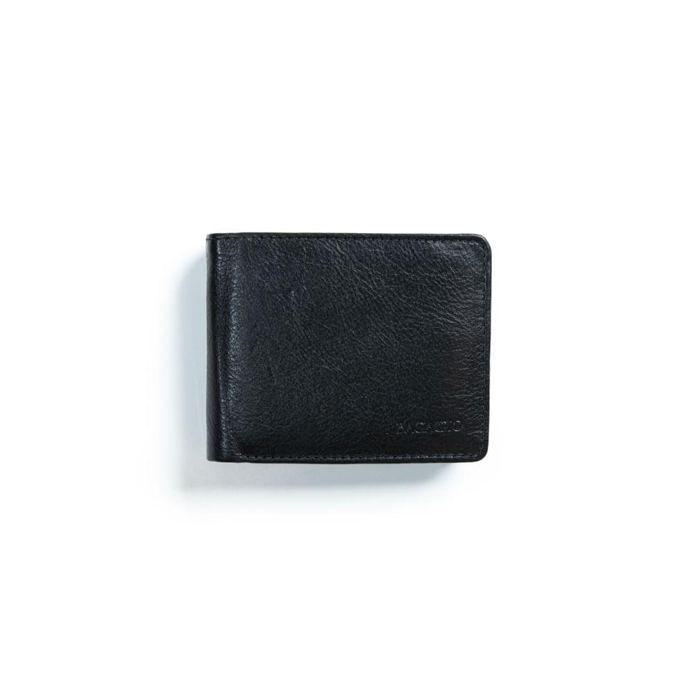 Miniatura Carteira Masculina de Couro Newton Preto Preto