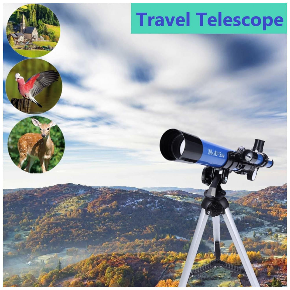 Miniatura Telescópio Astronômico 400x com 3 Oculares de Ampliação e Espelho da Lua, MaxUSee, Azul