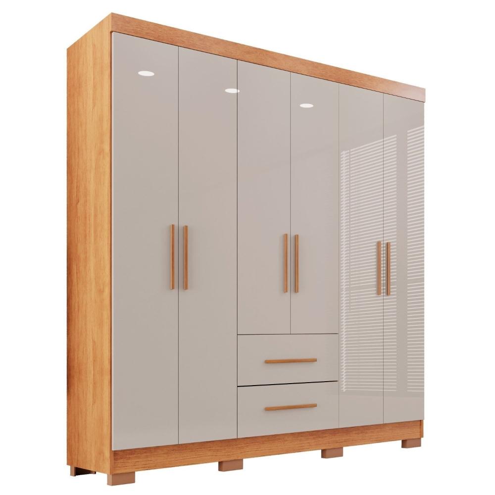 Miniatura Guarda-roupa Casal 6 Portas 2 Gavetas Estrela Premium Cinamomo/Off-White